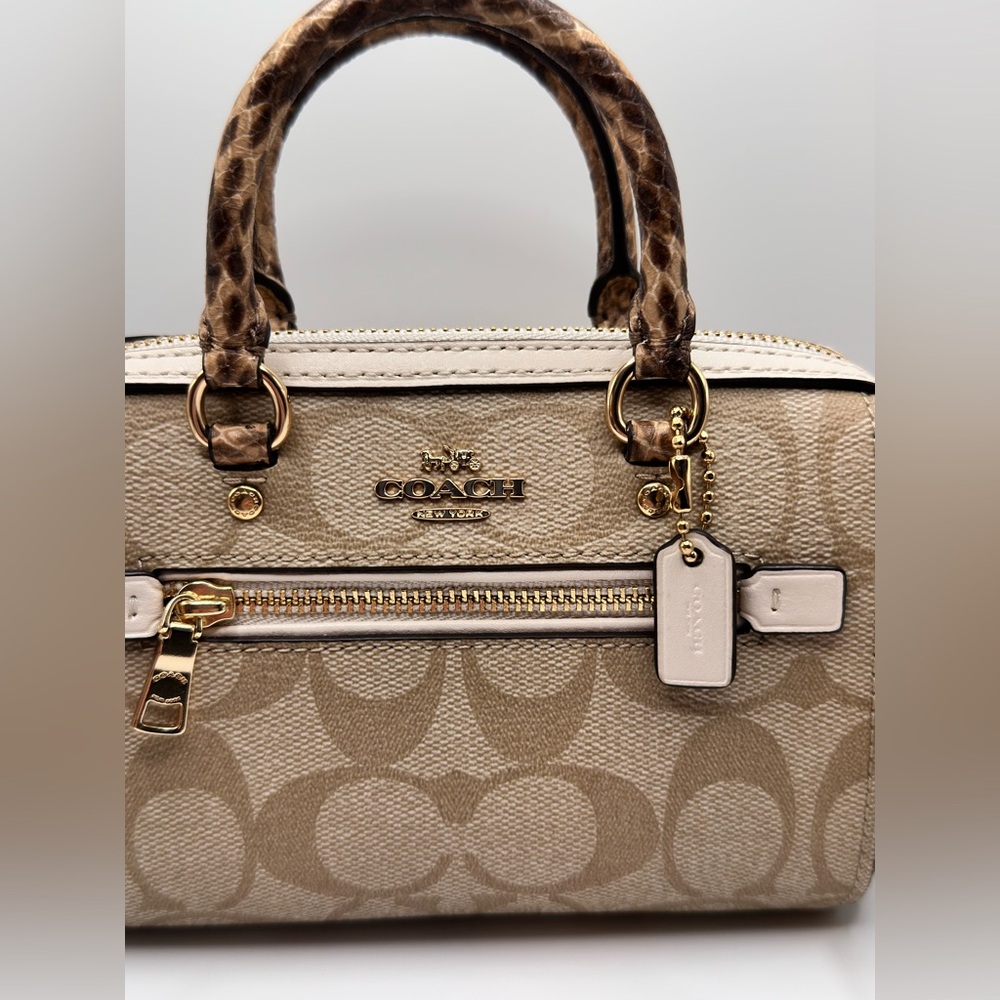 Coach NEW! Mini Rowan Signature Tan and Cream Canvas Crossbody Purse - Picture 5 of 16